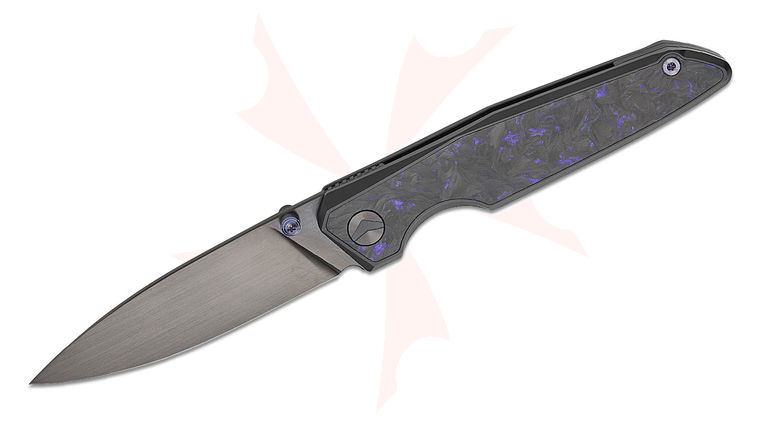 FerraMonster FM23001-G UrbanGrip V2 Frame Lock Front Flipper Knife 3.63 inch M390 Black DLC Drop Point Blade, Black Titanium Handles with Blue Carbon Fiber Inlays