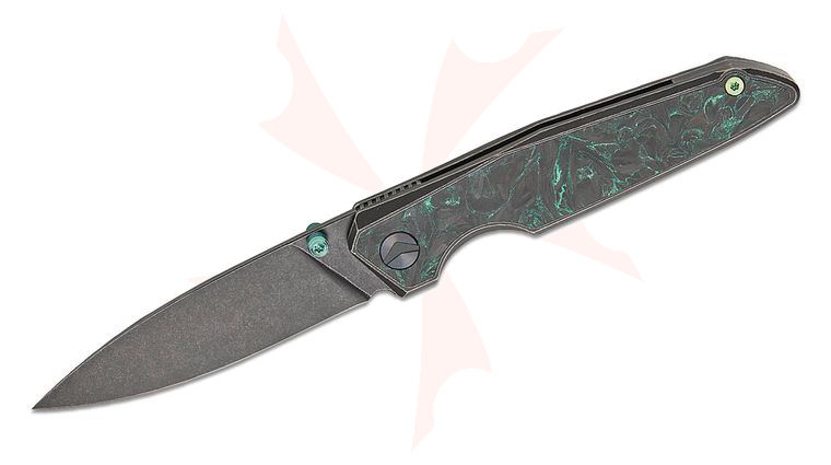 FerraMonster FM23001-H UrbanGrip V2 Frame Lock Front Flipper Knife 3.63 inch M390 Black Stonewashed Drop Point Blade, Black Stonewashed Titanium Handles with Green Carbon Fiber Inlays