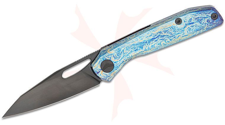 FerraMonster FM23007-D Xandros Frame Lock Front Flipper Knife 3.23 inch S90V Hand Rubbed Satin DLC Reverse Tanto Blade, Entropic (Lightning) Anodized Titanium Handles 