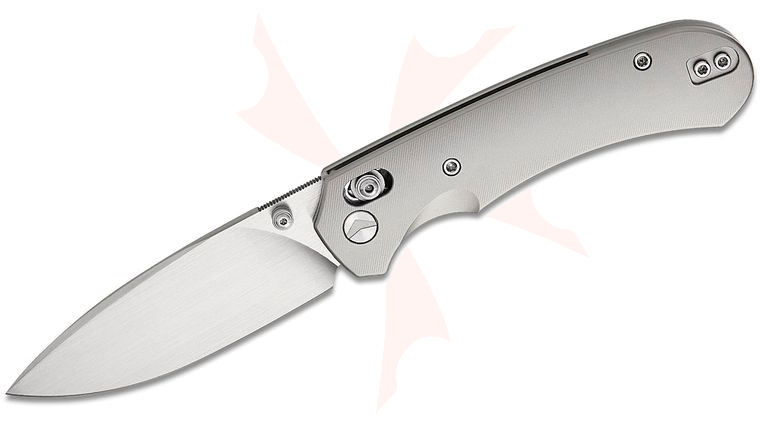 FerraMonster FM23004-A Spectrum Crossbar Lock Folding Knife 3.31 inch M390 Hand Rubbed Satin Drop Point Blade, Gray Bead Blasted Titanium Handles