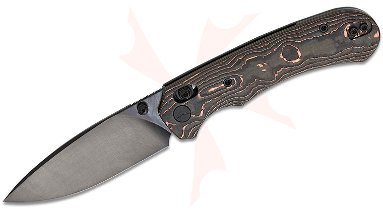 FerraMonster FM23004-D Spectrum Crossbar Lock Folding Knife 3.31 inch M390 Black DLC Drop Point Blade, Copper Foil Carbon Fiber Handles
