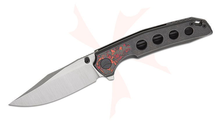 FerraMonster FM23005-C Valken Frame Lock Flipper Knife 3.5 inch M390 Belt Satin Clip Point Blade, Black Stonewashed Titanium Handles with Mars FatCarbon Inlays