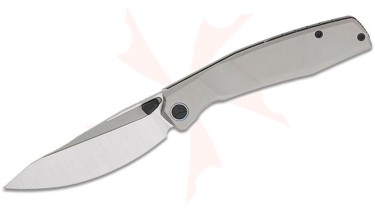 FerraMonster FM23009-A Astrome Frame Lock Folding Knife 3.82 inch S90V Belt Satin Clip Point Blade, Sand Blasted Titanium Handles