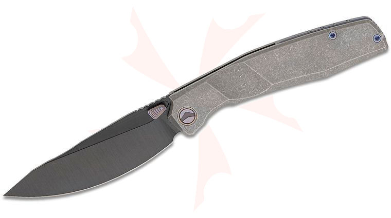 FerraMonster FM23009-B Astrome Frame Lock Folding Knife 3.82 inch S90V Belt Satin DLC Clip Point Blade, Dark Stonewashed Titanium Handles, Purple Titanium Hardware
