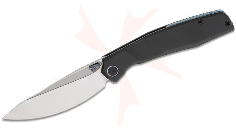FerraMonster FM23009-C Astrome Frame Lock Folding Knife 3.82 inch S90V Belt Satin Clip Point Blade, Black Titanium Handles, Lightning Titanium Hardware