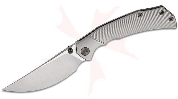 FerraMonster FM23010-C Reaver Frame Lock Folding Knife 3.88 inch S90V Belt Satin Clip Point Blade, Bead Blasted Titanium Handles