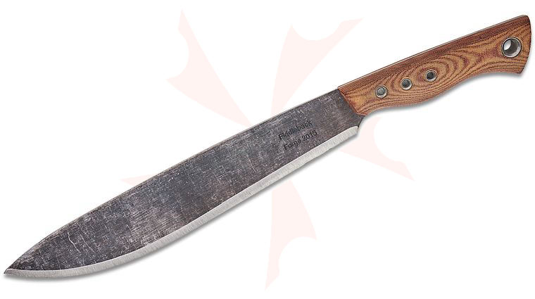Fiddleback Forge Custom Machete Fixed Blade Knife 12 inch 1075 Full Tang Blade, Natural Canvas Micarta Handles, Leather Sheath