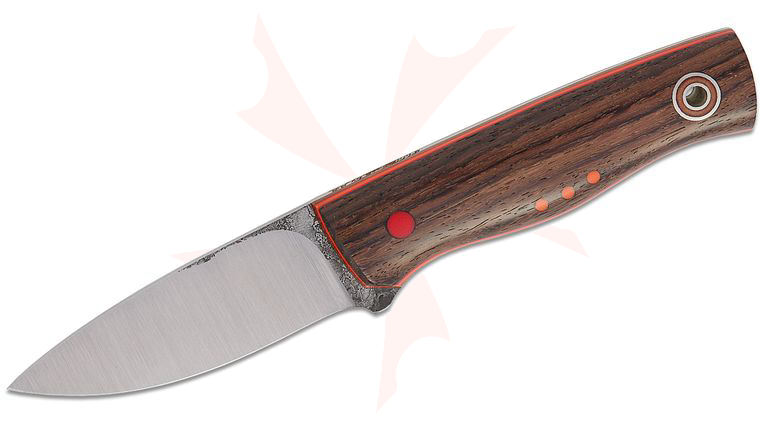 Fiddleback Forge Custom Bushnub II Fixed Blade Knife 3.25 inch A2 Tapered Tang Drop Point Blade, East Indian Rosewood Handles, No Sheath