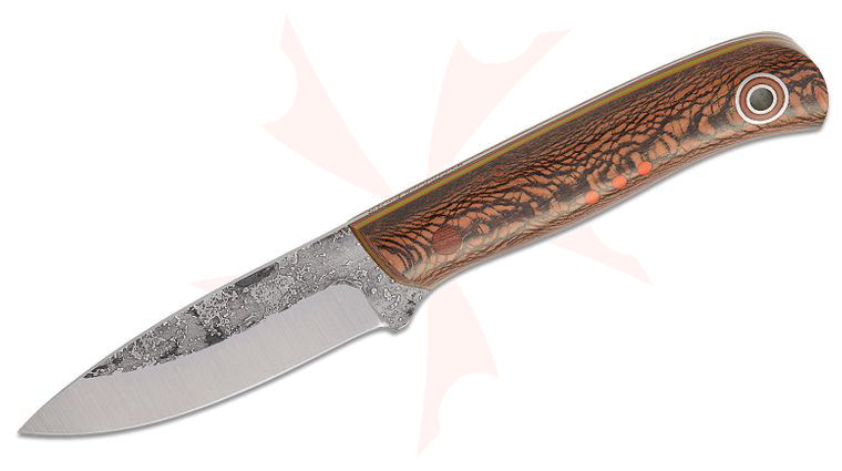 Fiddleback Forge Custom Hiking Buddy Fixed Blade Knife 3.25 inch A2 Tapered Tang Drop Point Blade, Stabilized and Dyed Sycamore Wood Handles, No Sheath