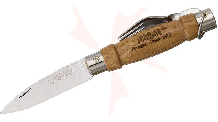 MAM Filmam 1B Folding Fork and Knife 2.25 inch Stainless Steel Blade, Beech Wood Handle