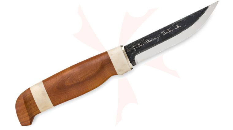 Marttiini Special Lumberjack 3.93 inch Fixed Plain Blade, Curly Birch and Reindeer Horn Handle, Leather Sheath