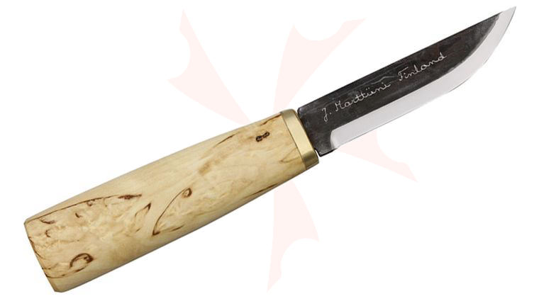 Marttiini Arctic Carving Knife Fixed 3-1/2 inch Blade, Waxed Curly Birch Handles