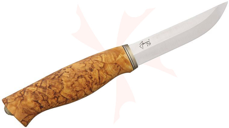Kellam Knives Jouni 70 Fixed 3.75 inch Blade, Curly Birch Handle, Leather Sheath