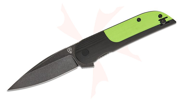 Finch Knife Company DEVIL'S FINGER Flipper Knife 3 inch 14C28N Black Stonewashed Drop Point Blade, Black and Neon Burn G10 Handles, Reversible Wire Clip