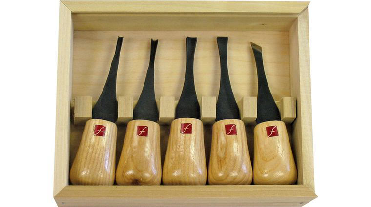 Flexcut 5-Piece Beginners Palm Set, 5 Different Style Blades, Ash Wood Handles, Storage Box