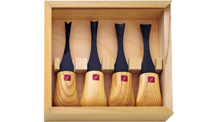 Flexcut 4-Piece Wide-Format Palm Set, 4 Different Style Blades, Ash Wood Handles, Storage Box