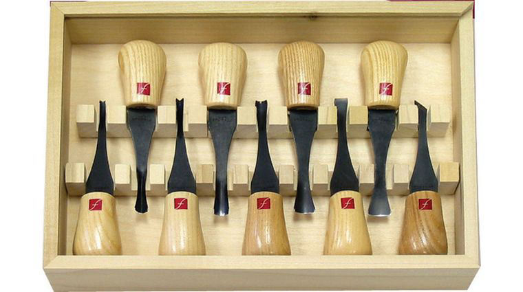 Flexcut 9-Piece Deluxe Palm Set, 9 Different Style Blades, Ash Wood Handles, Storage Box