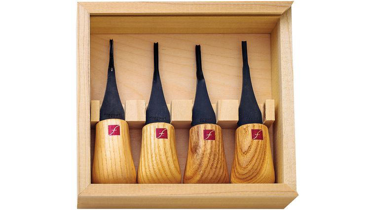 Flexcut 4-Piece Mini-Palm Set, 4 Different Style Blades, Ash Wood Handles, Storage Box