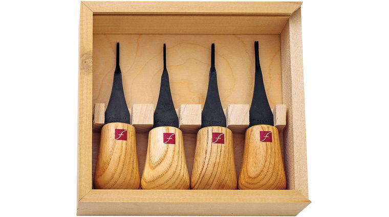 Flexcut 4-Piece Mini-Palm Set, 4 Different Style Blades, Ash Wood Handles, Storage Box