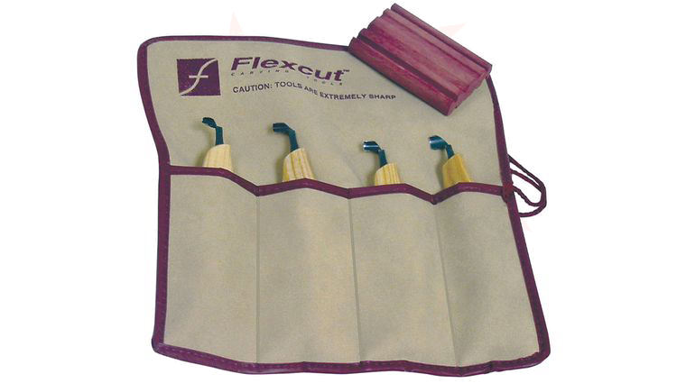 Flexcut 4-Piece Right-Handed Scorp Set, 4 Different Style Blades, Ash Wood Handles, Knife Roll
