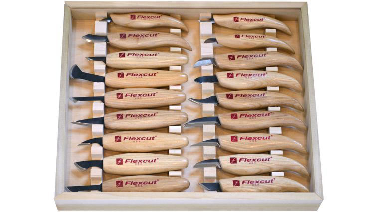 Flexcut 18-Piece Deluxe Knife Set, 18 Different Style Blades, Ash Wood Handles, Storage Box