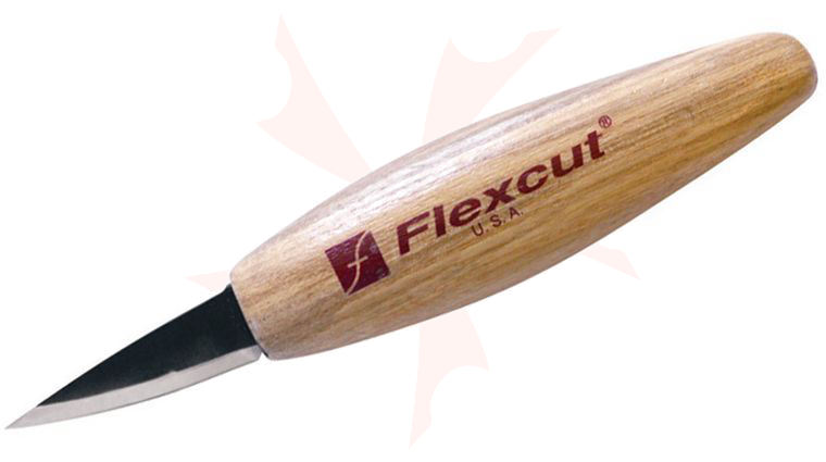 Flexcut Skewed Detail Knife 1.75 inch Carbon Steel Blade, Ash Wood Handles