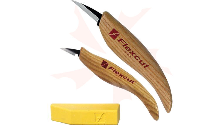 Flexcut 2-Piece Whittler's Kit 2 Different Style Blades w/ Polishing Compound, Ash Wood Handles