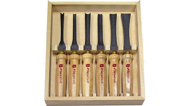 Flexcut 6-Piece Mallet Starter Set, 6 Different Style Blades, Ash Wood Handles, Storage Box