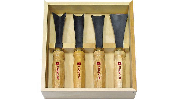Flexcut 4-Piece Mallet Sculptor's Set, 4 Different Style Blades, Ash Wood Handles, Storage Box