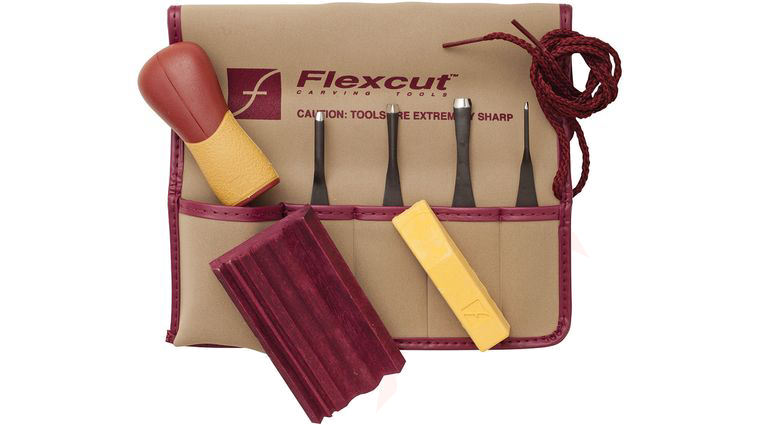 Flexcut 5-Piece Printmaking Set, 4 Different Style Blades w/ Interchangeable Wood Handle