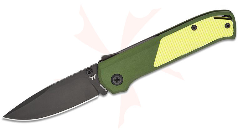Flytanium Arcade Shark Lock Folding Knife 3.2 inch S35VN Black DLC Drop Point Blade, OD Green Aluminum Handles with Yellow G10 Inlays
