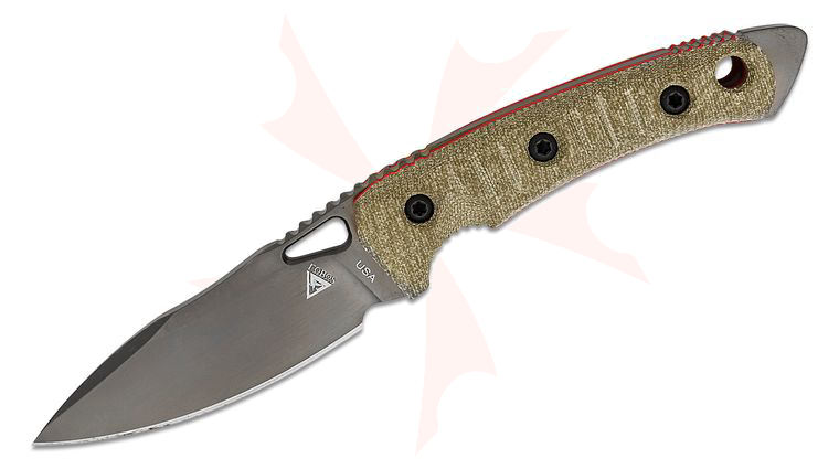 FOBOS Knives Cacula Fixed Blade Knife 4.31 inch CPM-S35VN Black PVD Drop Point, OD Green Micarta w/ Red Liners, Kydex Sheath