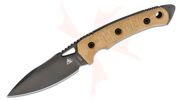 FOBOS Knives Cacula Fixed Blade Knife 4.31 inch CPM-S35VN Black PVD Drop Point, Natural Micarta w/ Black Liners, Kydex Sheath