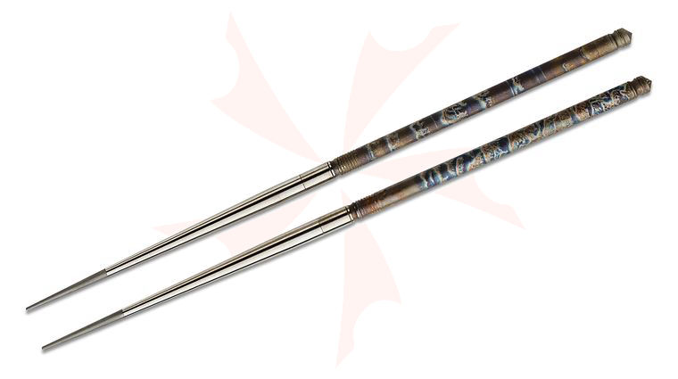 Foltsum 2-Piece Bead Blast Case Color Titanium Chopsticks, Brown Nylon Pouch