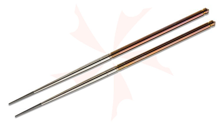 Foltsum 2-Piece Bronze Anodized Titanium Chopsticks, Brown Nylon Pouch