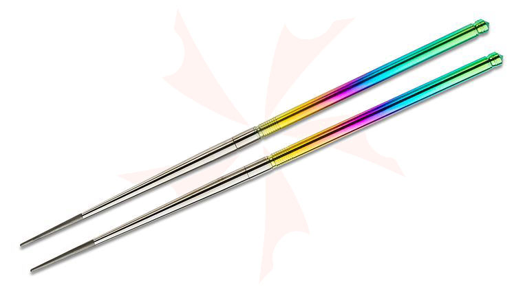 Foltsum 2-Piece Rainbow Anodized Titanium Chopsticks, Brown Nylon Pouch