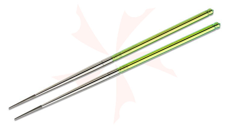 Foltsum 2-Piece Toxic Green Anodized Titanium Chopsticks, Brown Nylon Pouch