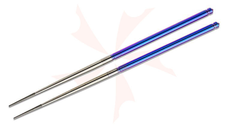 Foltsum 2-Piece Violet Anodized Titanium Chopsticks, Brown Nylon Pouch