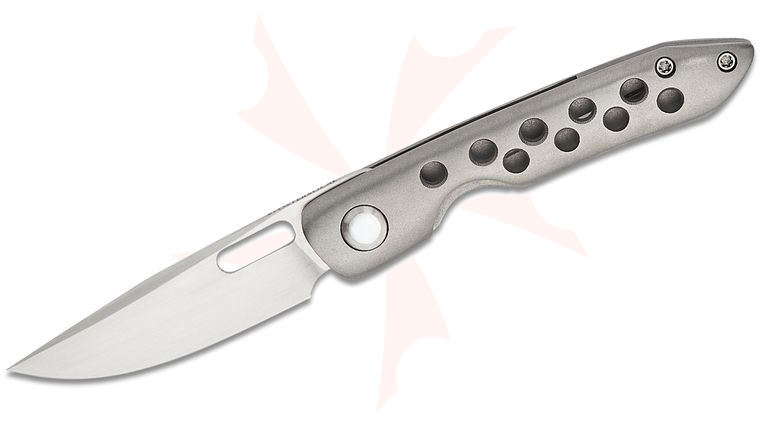 Foster So Cal Custom Lil' Anchovy Folding Knife 2.7 inch 6K Stellite Hand Rubbed Drop Point Blade, Bead Blasted Milled Titanium Handles, Black Timascus Clip and Spacer, Pearl Pivot Inlay
