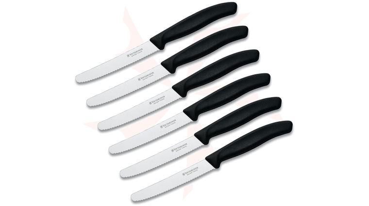 Victorinox Forschner 6-Piece 4.5 inch Serrated Steak Knife Set, Round Tip, Black Polypropylene Handle