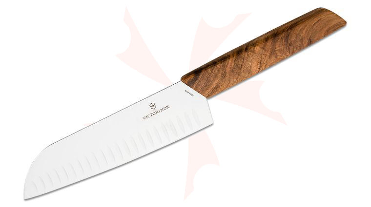Victorinox Swiss Modern 7 inch Granton Edge Santoku Knife, Walnut Wood Handle