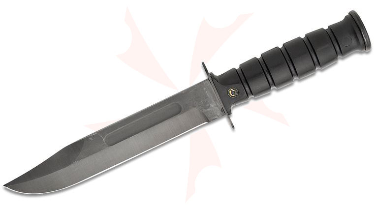 Fox 691/18 Military Fixed Blade Knife 7.28 inch C70 Black Clip Point, Black ABS Handles, Black Leather