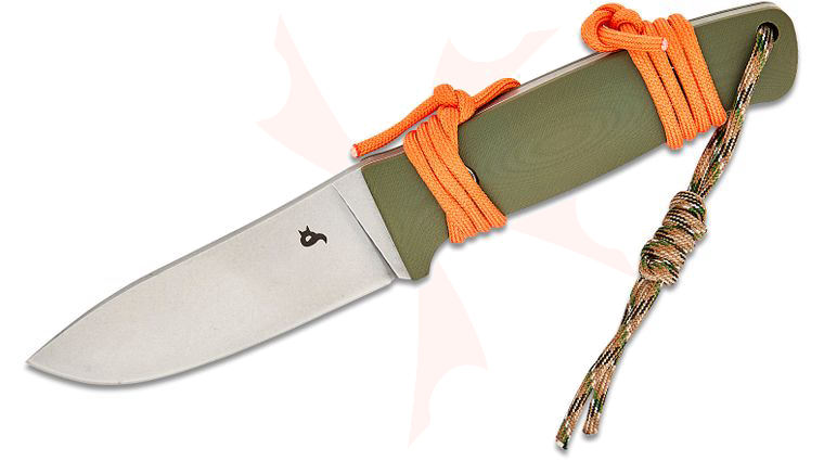 Fox BlackFox BF-710 D2 OD Vesuvius Fixed Blade Knife 4.13 inch D2 Stonewashed Drop Point, OD Green G10 Handles, Kydex Sheath
