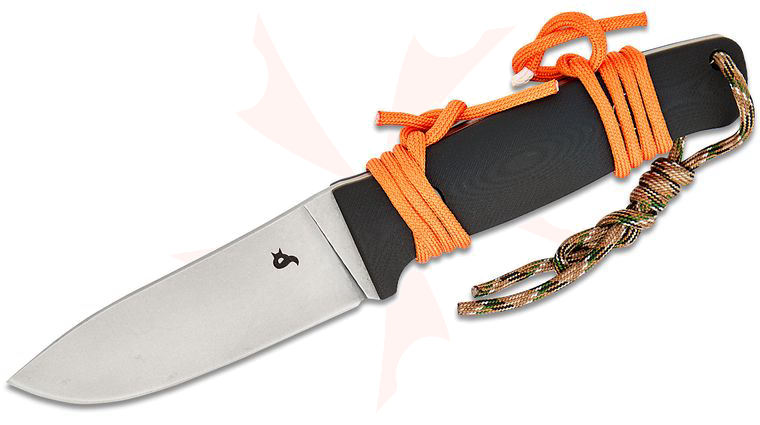 Fox BlackFox BF-710 D2 Vesuvius Fixed Blade Knife 4.13 inch D2 Stonewashed Drop Point, Black G10 Handles, Kydex Sheath