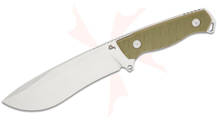 Fox BlackFox BF-757 OD Golem Fixed Blade Knife 5.71 inch D2 Stonewashed Recurve Drop Point, OD Green G10 Handles, Kydex Sheath