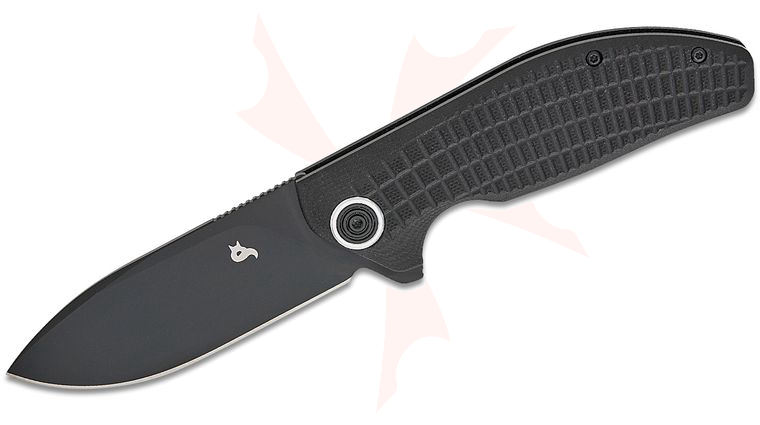 Fox BlackFox BF-765 BB Acutus Liner Lock Flipper Knife 3.23 inch D2 Black Drop Point Blade, Black G10 Handles