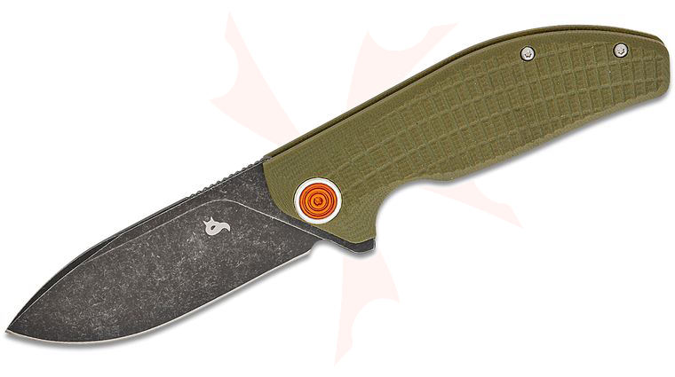 Fox BlackFox BF-765 OD Acutus Liner Lock Flipper Knife 3.23 inch D2 Black Stonewashed Drop Point Blade, OD Green G10 Handles