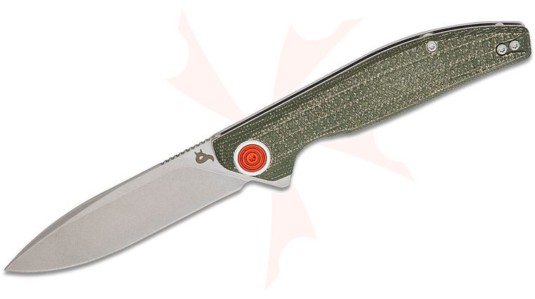 Fox BlackFox BF-765 OD Artia Liner Lock Flipper Knife 3.35 inch D2 Stonewashed Drop Point Blade, OD Green G10 Handles
