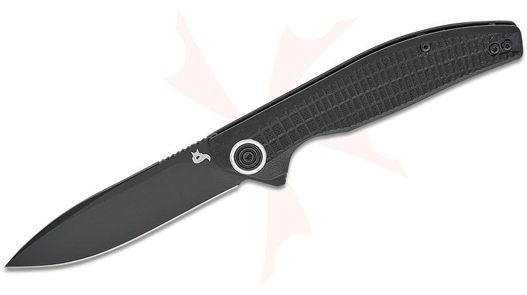 Fox BlackFox BF-765 Artia Liner Lock Flipper Knife 3.35 inch D2 Black Drop Point Blade, Black G10 Handles