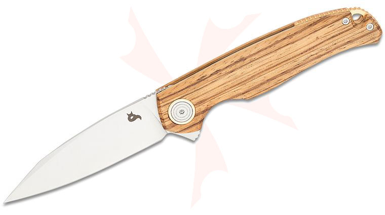 Fox BlackFox BF-760 W Argus Liner Lock Flipper Knife 3.54 inch D2 Satin Drop Point Blade, Zebra Wood Handles